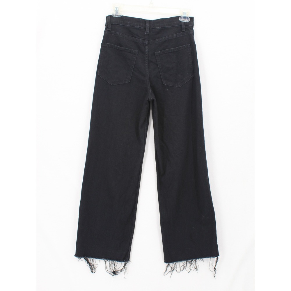 Reformation Emma High Rise Wide Leg Jeans womens 27 Raw Frayed Hem Black Edgy - Picture 5 of 12